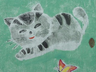 版画《猫捕蝶》